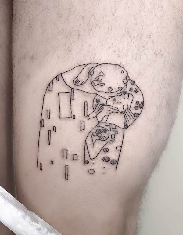 Tatuaggio minimalista Gustave Klimt di @colette.ink