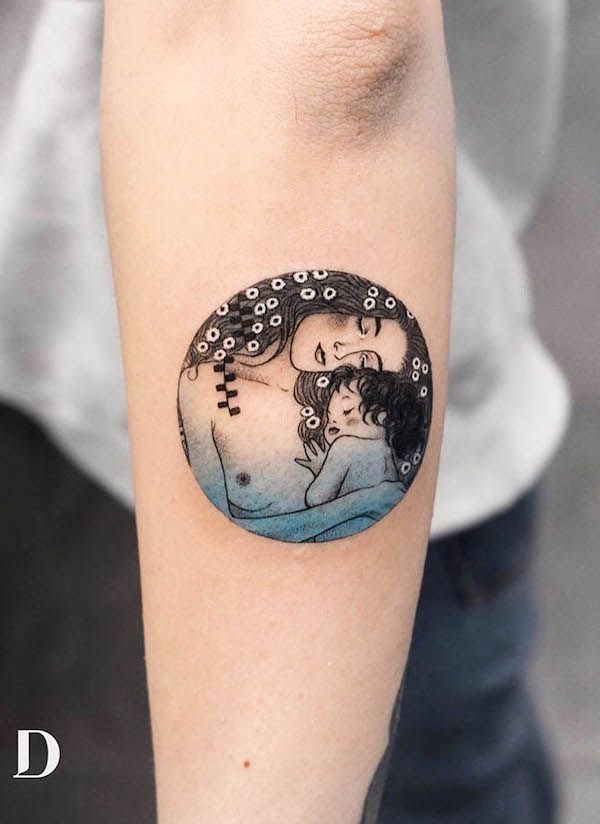 Tatuaggio a gradiente Madre e Bambino di @debrartist