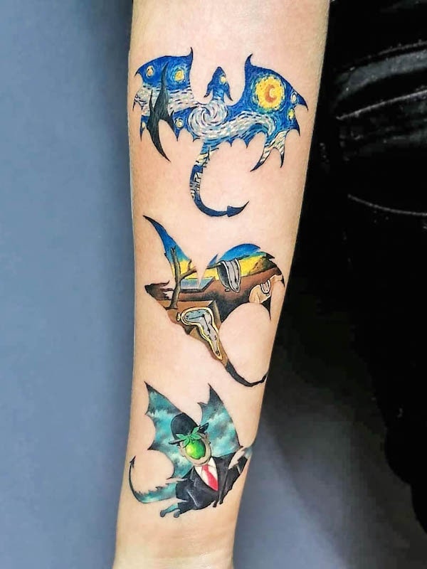 Tatuaggio artistico dei draghi di @michael_aravena_tatuajes