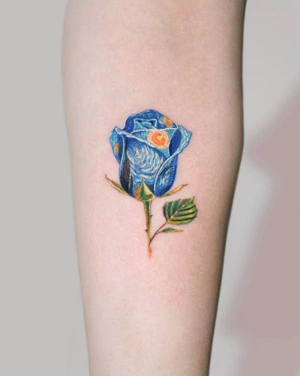 Il tatuaggio della rosa di Van Gogh di @caotida