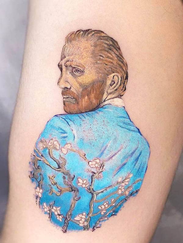 Ritratto di Van Gogh e mandorlo in fiore tatuato da @mariana.silenzi