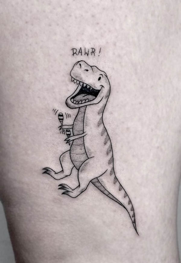 Tatuaggio di @tygrystattoo con un T-rex da urlo