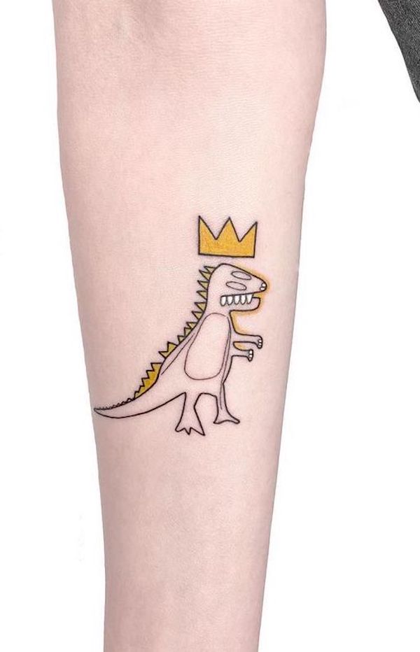 Re della giungla - tatuaggio geometrico T-rex di @sofia_finardi