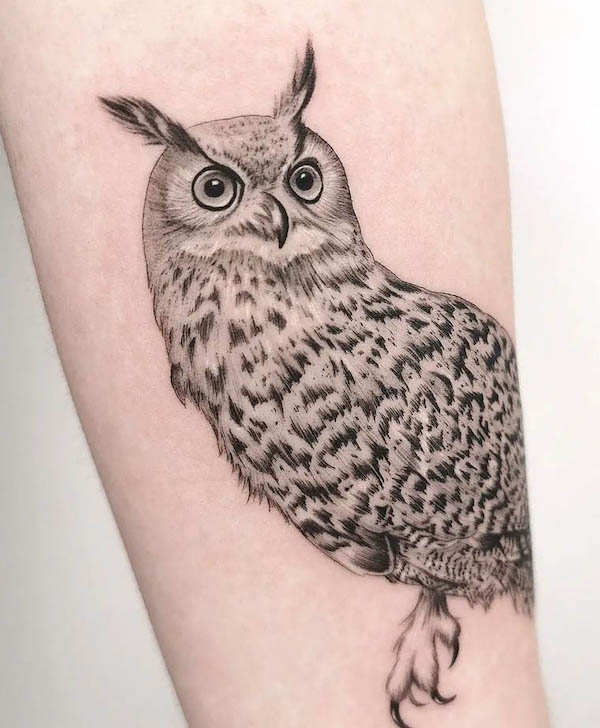 Tatuaggio dettagliato dell'aquila eurasiatica di @peter_sparkler_tattoo
