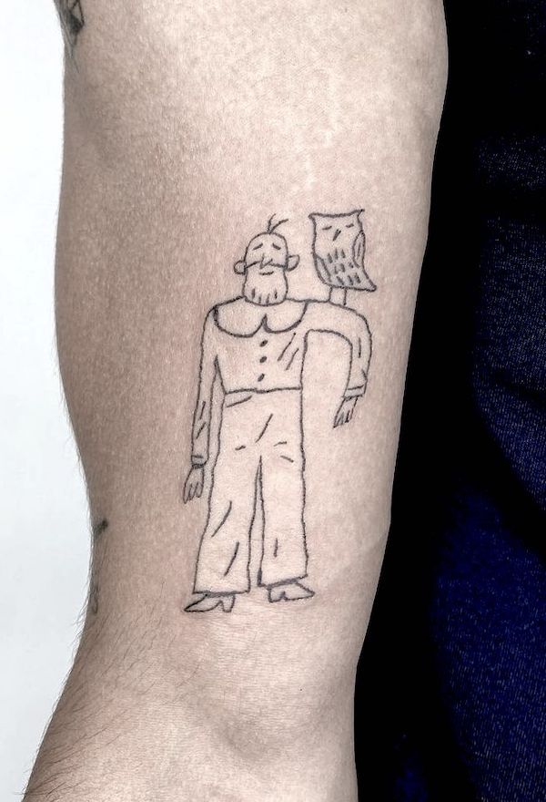 Il gufo custode _ un divertente tatuaggio sul braccio di @slimelad