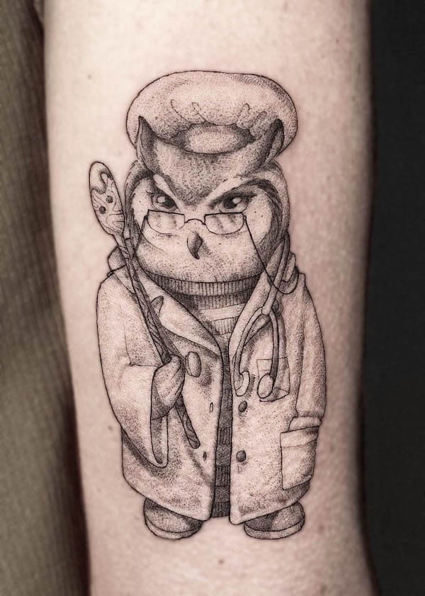 Cook and doctor _ simpatico tatuaggio di gufo da @calamarsalvaje.tattoo