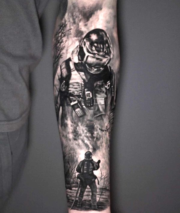 Tatuaggio Blackwork Fireman di @fabienabbet
