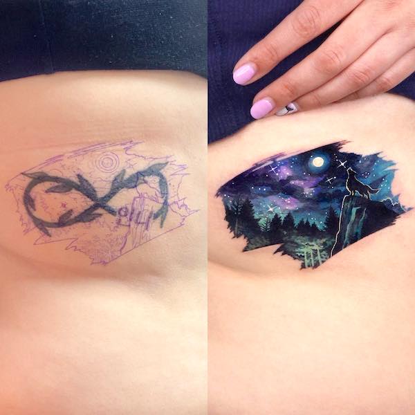 Stunning night view cover up tattoo by @tattooist_sigak