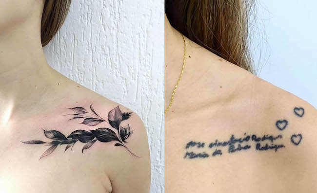 Foglie coprire il tatuaggio sulla spalla da @thiagomuller.tattoo