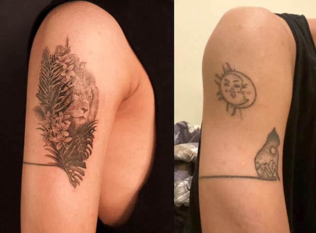 Tatuaggio femminile con manica di leone da @mangsitattoo