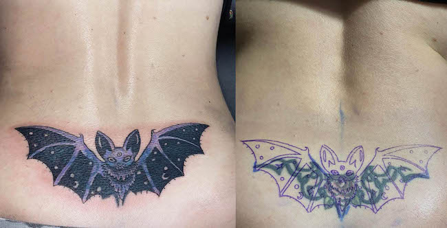 tatuaggio cover up sopra l'anca di @dziabam_dziary
