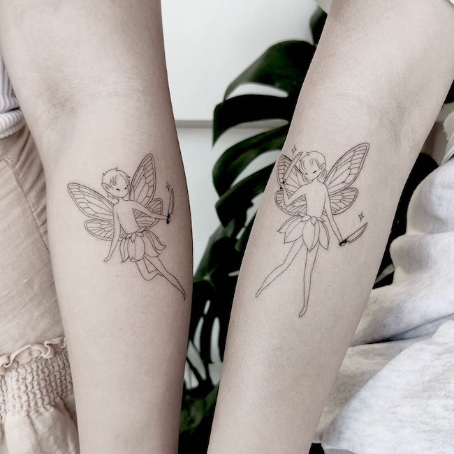 Tatuaggi di fate per gemelli di @inkbyyuen
