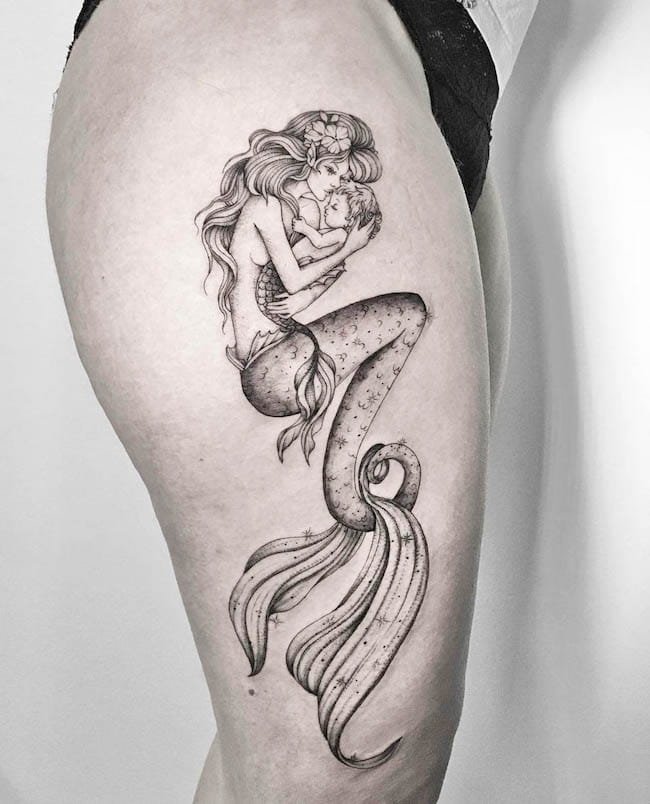 Tatuaggio Madre e bambino sirena di @gessicatodero