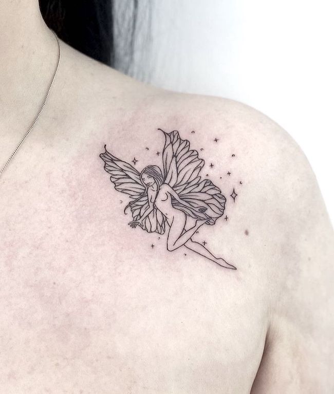Scintillante fata anteriore spalla tatuaggio per le donne da @hailey_blossom