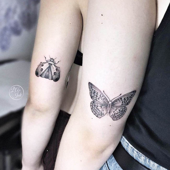 Tatuaggi di amicizia con falena e farfalla di @pauline.lasink