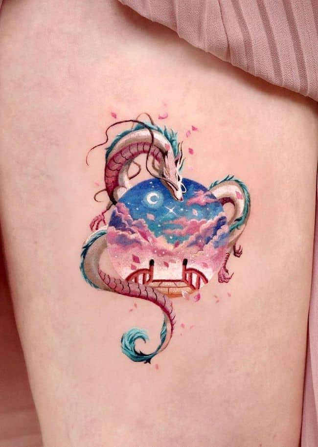 Tatuaggio Fantasy Dragon di @tattooist_sigak- migliori tatuaggi di draghi per donne e ragazze