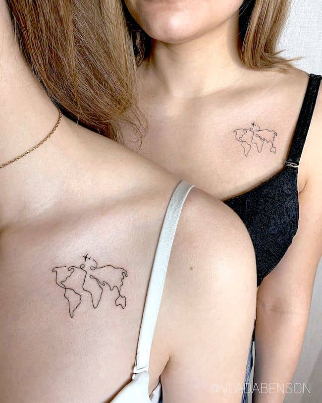 Tatuaggio del mappamondo per le migliori amiche di @vladabenson