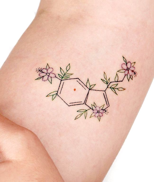 La sostanza chimica felice Tatuaggio di serotonina sul polso di @_thinkdifferent