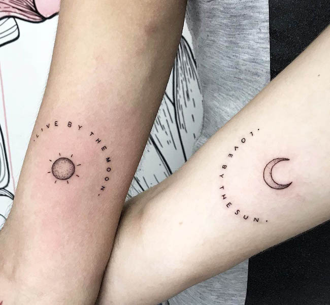 Tatuaggi abbinati di sole e luna di @xime.lizarazutattoo
