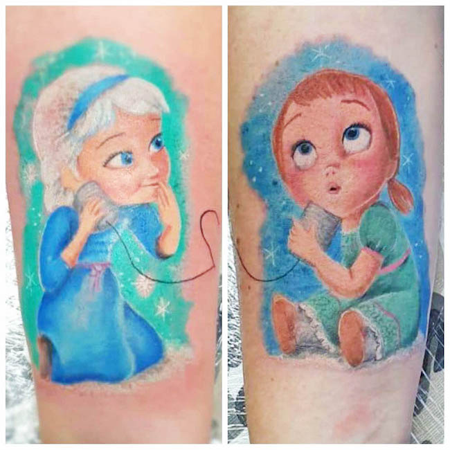 Tatuaggi di Elsa e Anna da @scarawia.cos