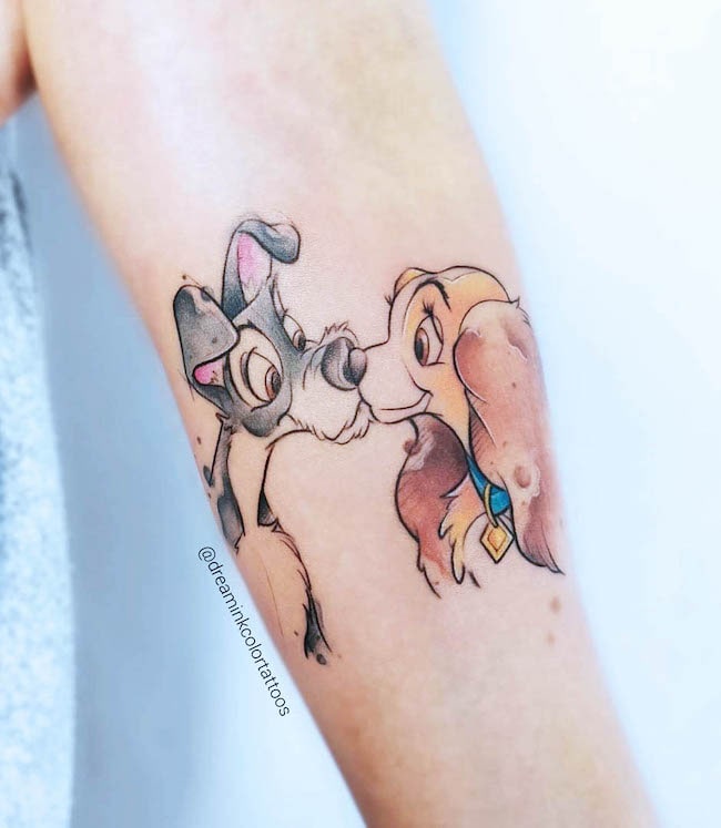 Tatuaggio Lady and the Tramp di @dreaminkcolortattoos