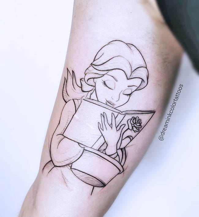 Belle da La Bella e la Bestia di @dreaminkcolortattoos