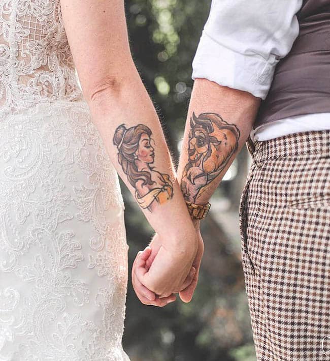Tatuaggi abbinati de La Bella e la Bestia di @misspoppytattoo
