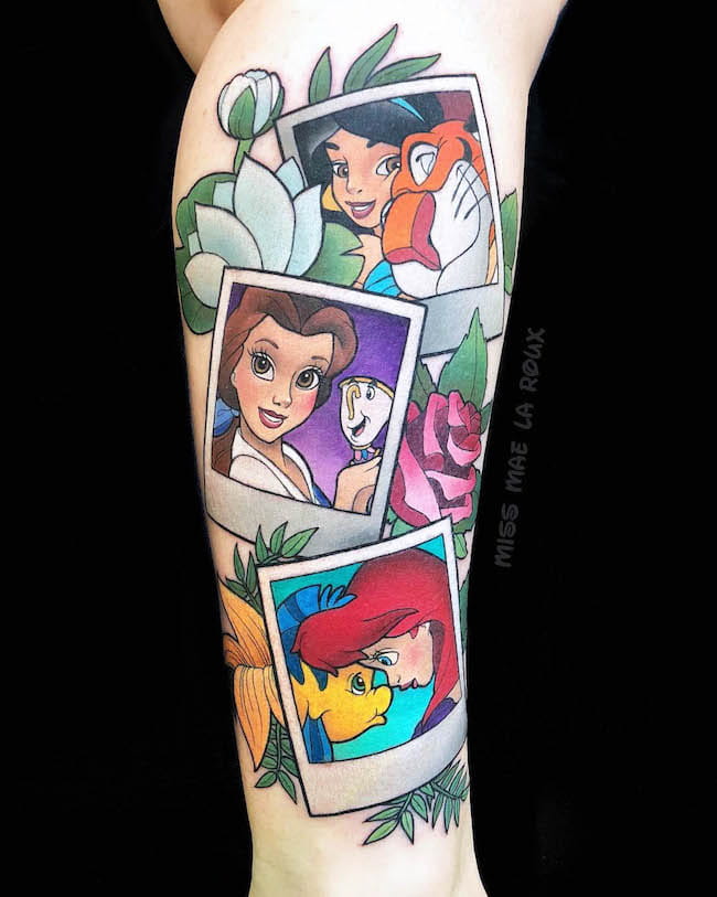 Tatuaggio polaroid delle principesse Disney di @missmaelaroux