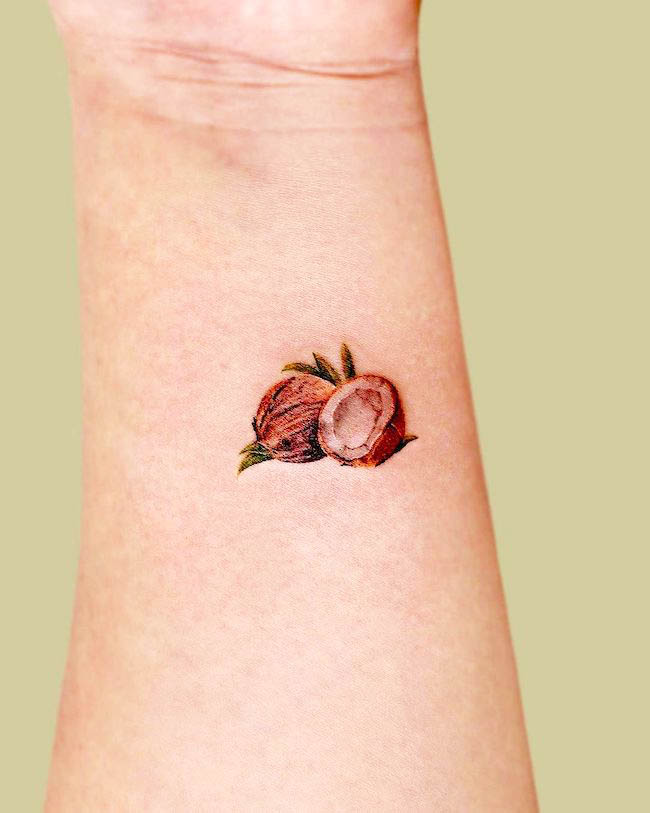 Tatuaggio con noce di cocco di @tattoo.pencil