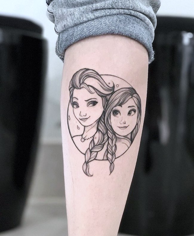 Elsa and Anna from Frozen tattoo by @ilforestierotattoo