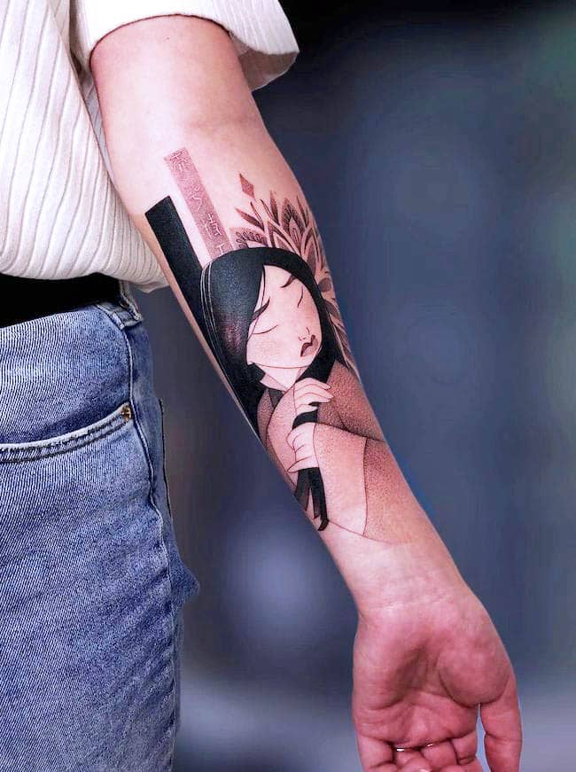 Mulan tattoo by @zszywka_tattooing