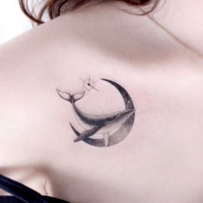 Balena e luna nuova di @greem.tattoo
