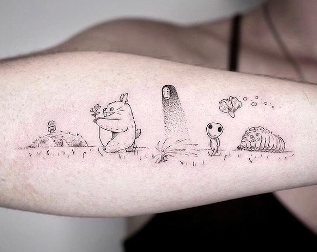 Hayao Miyazaki personaggi dei cartoni animati tatuati da @tattoox_ink - tatuaggi di animazione giapponese