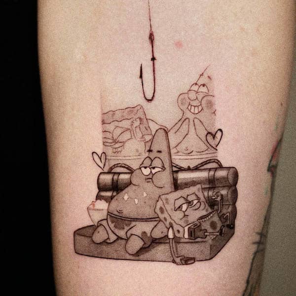 Tatuaggio Spongebob e Patrick Star di @yurici_tattoo