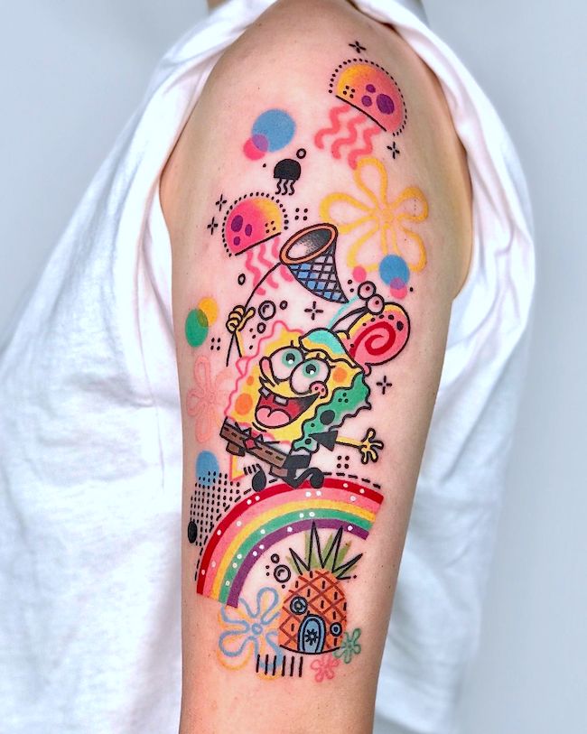 Tatuaggio Spongebob di @hen_tattooer