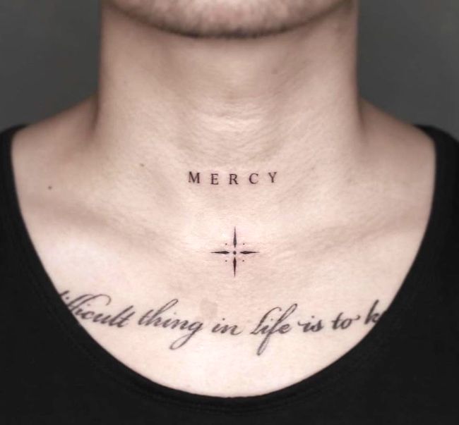 mercy - deep word tattoo by @tattooist_axe