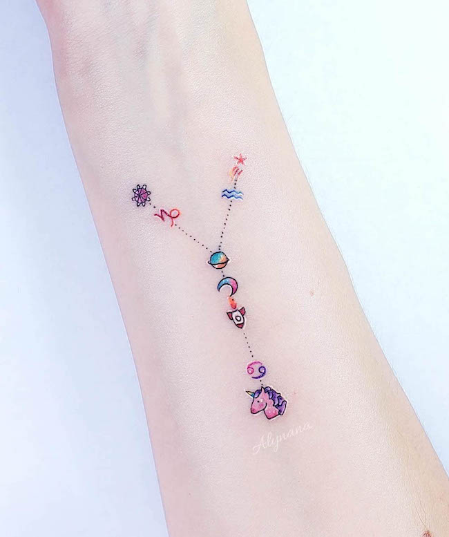 Un tatuaggio da polso a tema universo @alynanatattoos
