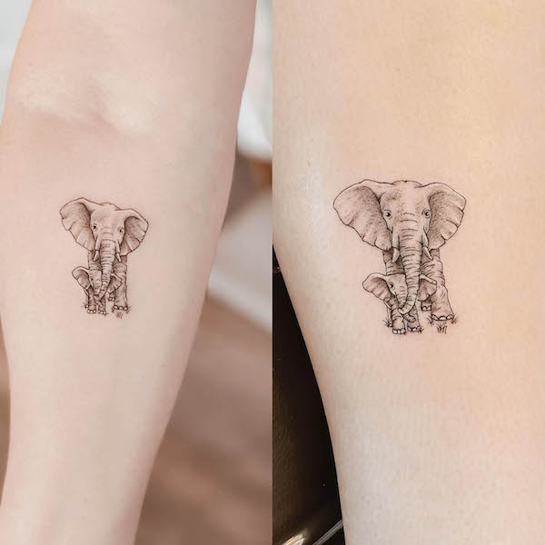 Tatuaggi di mamma e bambino elefante di @blush.and.brow
