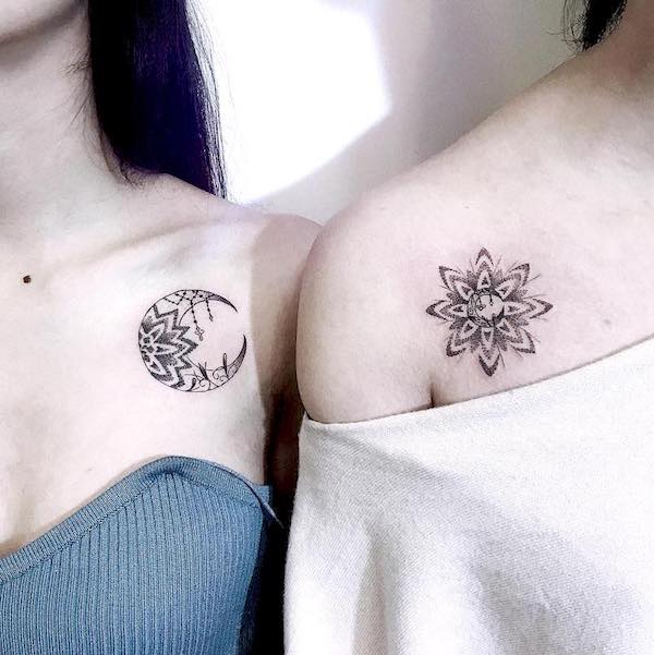 Tatuaggi celesti abbinati sulle spalle di @221tattoo - Tatuaggi significativi per le sorelle