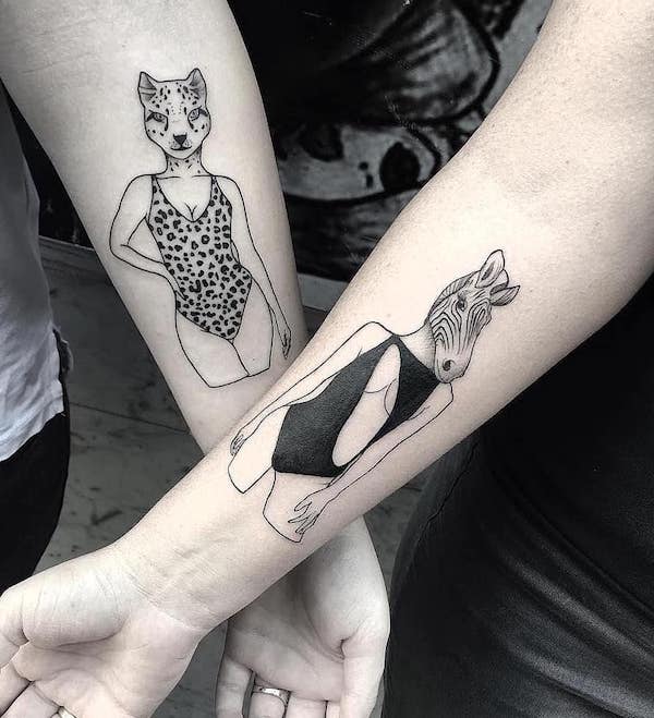 Tatuaggi di animali dello spirito per sorelle di @tattoobyszofi - Tatuaggi significativi per sorelle