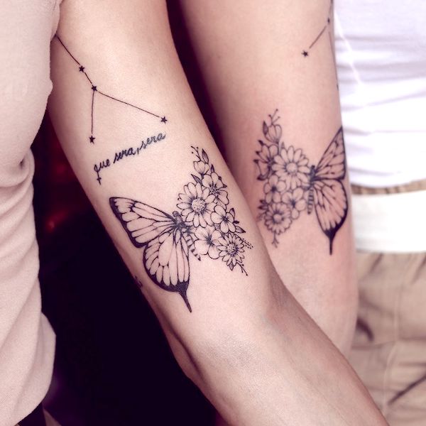 Tatuaggi di farfalle dello zodiaco abbinati di @slivaink - Tatuaggi significativi per le sorelle