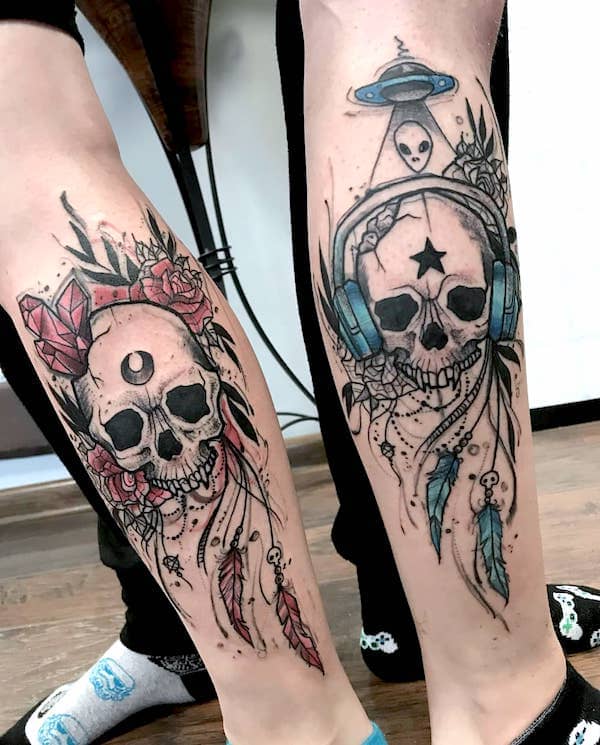 Tatuaggi di teschi abbinati di @joahannahvonfrankenstein- Tatuaggi audaci e creativi per fratelli