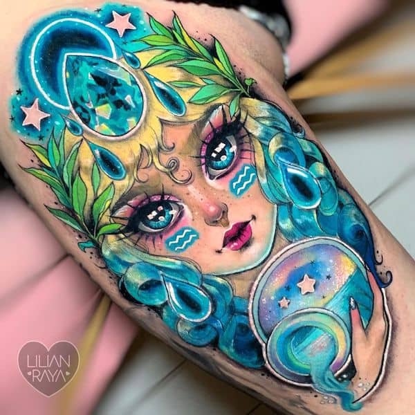 Uno splendido tatuaggio della dea Acquario realizzato da @lilianraya